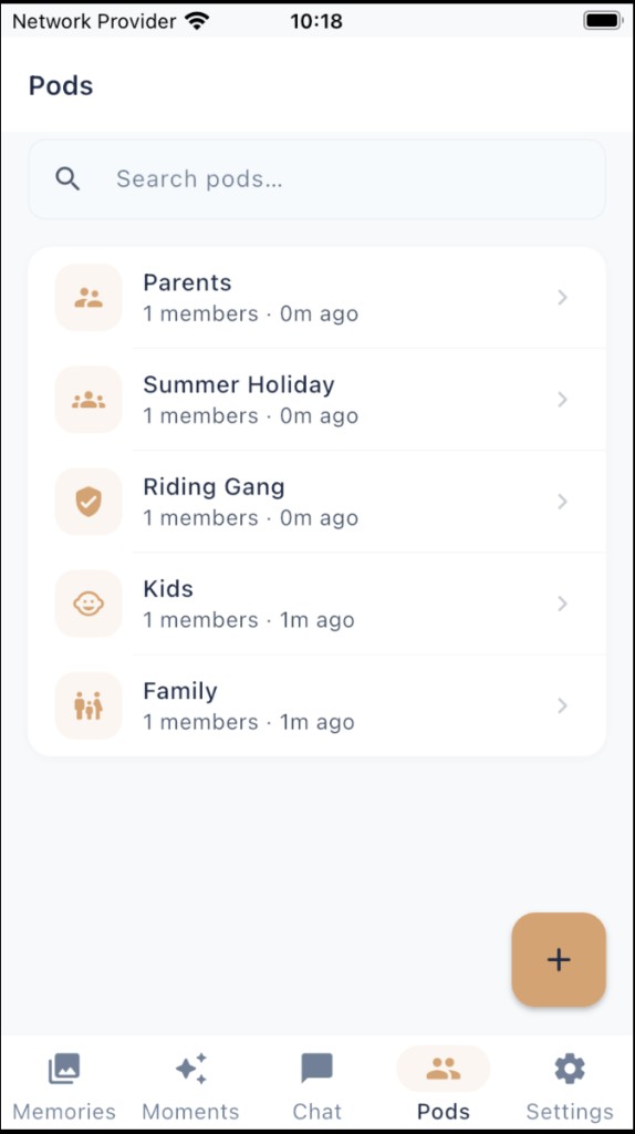 TrustedPods app - your pods list